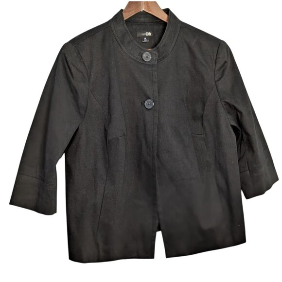 East 5th Womens Black Jacket Size 1X Button-Front 3/4 Sleeves Textured Finish - Picture 8 of 16
